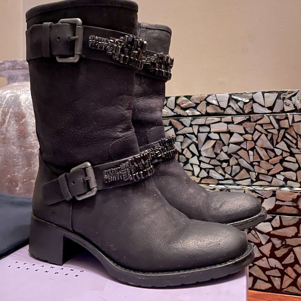 Vera Wang Lavender Label Embellished Combat Boot Sz 8.5